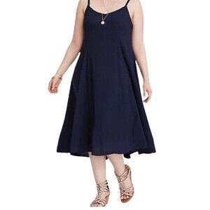 Torrid Midi Challis Trapeze Dress Women's 3X Navy Blue Sleeveless Minimalist